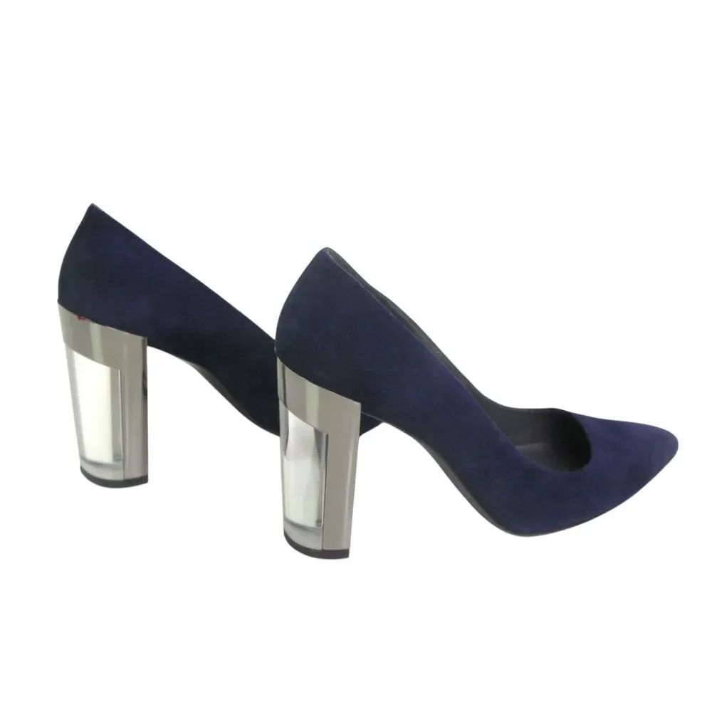 Stuart Weitzman BLUE REAL LEATHER SUEDE POINTED HIGH HEEL CLASSIC PUMP SHOES 8.5